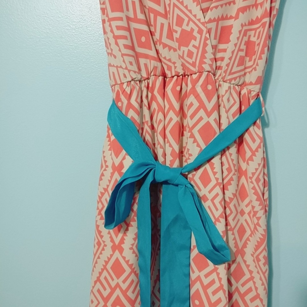 PINK OWL Coral Aztec Dress with Tie Waist - Picture 6 of 7